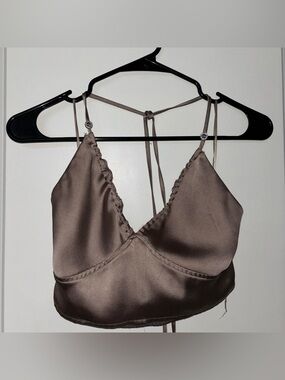 Silky brown halter crop top - S